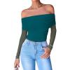 imageBTFBM Womens Off Shoulder Tops 2025 Spring Summer Sheer Long Sleeve Shirts Stretchy Ruched Slim Fit Going Out Crop TopBlue Green
