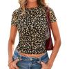 imageBTFBM Womens Sheer Mesh Summer Tops 2025 Crew Neck Short Sleeve Print Ruched Slim Fit Club Going Out T ShirtsLeopard