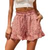 imageBTFBM Womens Summer Shorts 2025 Vacation Floral Belted Casual Elastic High Waist Ruffle Beach Short Lounge Pants PocketsFloral Orange Red