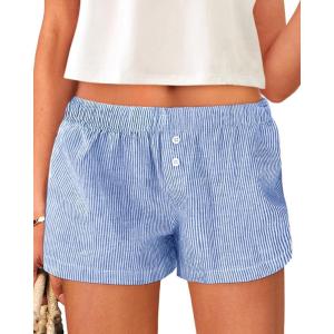 imageBTFBM Striped Boxer Shorts for Women 2025 Summer Elastic Waist Y2k Vacation Beach Bottoms Lounge Sleep Pj Pajama ShortsBlue White
