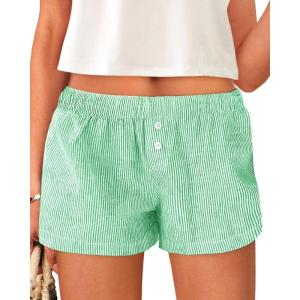 imageBTFBM Striped Boxer Shorts for Women 2025 Summer Elastic Waist Y2k Vacation Beach Bottoms Lounge Sleep Pj Pajama ShortsGreen White