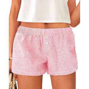 imageBTFBM Striped Boxer Shorts for Women 2025 Summer Elastic Waist Y2k Vacation Beach Bottoms Lounge Sleep Pj Pajama ShortsPink White