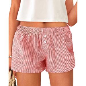 imageBTFBM Striped Boxer Shorts for Women 2025 Summer Elastic Waist Y2k Vacation Beach Bottoms Lounge Sleep Pj Pajama ShortsRed White