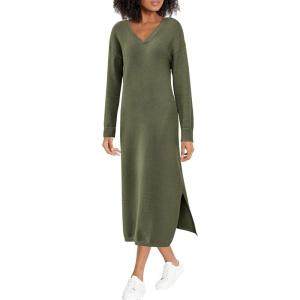 imageBTFBM Women Fall Sweater Dress Casual V Neck Long Sleeve Slit Knit Oversized Maternity Sweaters Maxi Dresses 2025 WinterSolid Army Green