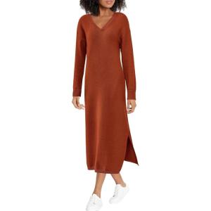imageBTFBM Women Fall Sweater Dress Casual V Neck Long Sleeve Slit Knit Oversized Maternity Sweaters Maxi Dresses 2025 WinterSolid Caramel
