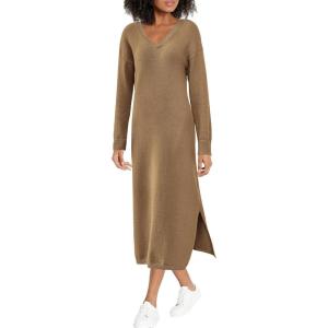 imageBTFBM Women Fall Sweater Dress Casual V Neck Long Sleeve Slit Knit Oversized Maternity Sweaters Maxi Dresses 2025 WinterSolid Dark Khaki