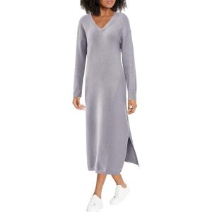 imageBTFBM Women Fall Sweater Dress Casual V Neck Long Sleeve Slit Knit Oversized Maternity Sweaters Maxi Dresses 2025 WinterSolid Grey