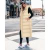 imageBTFBM Long Puffer Vest Women Quilted Hooded Button Down Zip Up Sleeveless Vests Outerwear Padded Jacket Fall Winter CoatApricot