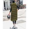 imageBTFBM Long Puffer Vest Women Quilted Hooded Button Down Zip Up Sleeveless Vests Outerwear Padded Jacket Fall Winter CoatArmy Green