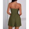 imageBTFBM Summer Womens Romper 2025 Strapless Tube Beach Vacation Clothes Ruffle Boho Loose Shorts Jumpsuits PocketsArmy Green