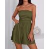 imageBTFBM Summer Womens Romper 2025 Strapless Tube Beach Vacation Clothes Ruffle Boho Loose Shorts Jumpsuits PocketsArmy Green