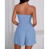 imageBTFBM Summer Womens Romper 2025 Strapless Tube Beach Vacation Clothes Ruffle Boho Loose Shorts Jumpsuits PocketsBlue