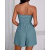 imageBTFBM Summer Womens Romper 2025 Strapless Tube Beach Vacation Clothes Ruffle Boho Loose Shorts Jumpsuits PocketsGrey Blue