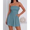 imageBTFBM Summer Womens Romper 2025 Strapless Tube Beach Vacation Clothes Ruffle Boho Loose Shorts Jumpsuits PocketsGrey Blue