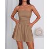 imageBTFBM Summer Womens Romper 2025 Strapless Tube Beach Vacation Clothes Ruffle Boho Loose Shorts Jumpsuits PocketsKhaki