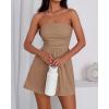imageBTFBM Summer Womens Romper 2025 Strapless Tube Beach Vacation Clothes Ruffle Boho Loose Shorts Jumpsuits PocketsKhaki