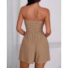 imageBTFBM Summer Womens Romper 2025 Strapless Tube Beach Vacation Clothes Ruffle Boho Loose Shorts Jumpsuits PocketsKhaki
