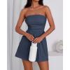 imageBTFBM Summer Womens Romper 2025 Strapless Tube Beach Vacation Clothes Ruffle Boho Loose Shorts Jumpsuits PocketsNavy