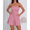 imageBTFBM Summer Womens Romper 2025 Strapless Tube Beach Vacation Clothes Ruffle Boho Loose Shorts Jumpsuits PocketsPink