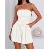 imageBTFBM Summer Womens Romper 2025 Strapless Tube Beach Vacation Clothes Ruffle Boho Loose Shorts Jumpsuits PocketsWhite