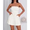 imageBTFBM Summer Womens Romper 2025 Strapless Tube Beach Vacation Clothes Ruffle Boho Loose Shorts Jumpsuits PocketsWhite