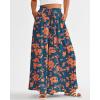 imageBTFBM Women Casual High Waist Wide Leg Pants Summer Floral Solid Long Palazzo Pants Lounge Beach Trousers with PocketPrint Dark Blue Orange