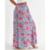 imageBTFBM Women Casual High Waist Wide Leg Pants Summer Floral Solid Long Palazzo Pants Lounge Beach Trousers with PocketPrint Light Blue Red