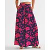 imageBTFBM Women Casual High Waist Wide Leg Pants Summer Floral Solid Long Palazzo Pants Lounge Beach Trousers with PocketPrint Navy Rose Red