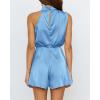 imageBTFBM Women Mock Neck Summer Romper 2025 Spring Beach Vacation Clothes Sleeveless Elastic Waist Satin Shorts JumpsuitLight Blue