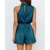 imageBTFBM Women Mock Neck Summer Romper 2025 Spring Beach Vacation Clothes Sleeveless Elastic Waist Satin Shorts JumpsuitSolid Blue Green