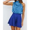 imageBTFBM Women Mock Neck Summer Romper 2025 Spring Beach Vacation Clothes Sleeveless Elastic Waist Satin Shorts JumpsuitStitched Lignt Blue