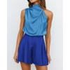 imageBTFBM Women Mock Neck Summer Romper 2025 Spring Beach Vacation Clothes Sleeveless Elastic Waist Satin Shorts JumpsuitStitched Lignt Blue