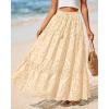imageBTFBM Womens Boho Casual Skirts Summer 2025 Lace Embroidery Eyelet Elastic Waist Flowy Tiered ALine Beach Maxi SkirtBeige