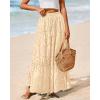imageBTFBM Womens Boho Casual Skirts Summer 2025 Lace Embroidery Eyelet Elastic Waist Flowy Tiered ALine Beach Maxi SkirtBeige