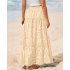imageBTFBM Womens Boho Casual Skirts Summer 2025 Lace Embroidery Eyelet Elastic Waist Flowy Tiered ALine Beach Maxi SkirtBeige