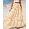 imageBTFBM Womens Boho Casual Skirts Summer 2025 Lace Embroidery Eyelet Elastic Waist Flowy Tiered ALine Beach Maxi SkirtBeige