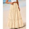 imageBTFBM Womens Boho Casual Skirts Summer 2025 Lace Embroidery Eyelet Elastic Waist Flowy Tiered ALine Beach Maxi SkirtBeige