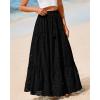imageBTFBM Womens Boho Casual Skirts Summer 2025 Lace Embroidery Eyelet Elastic Waist Flowy Tiered ALine Beach Maxi SkirtBlack
