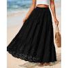 imageBTFBM Womens Boho Casual Skirts Summer 2025 Lace Embroidery Eyelet Elastic Waist Flowy Tiered ALine Beach Maxi SkirtBlack