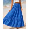 imageBTFBM Womens Boho Casual Skirts Summer 2025 Lace Embroidery Eyelet Elastic Waist Flowy Tiered ALine Beach Maxi SkirtBlue