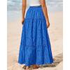 imageBTFBM Womens Boho Casual Skirts Summer 2025 Lace Embroidery Eyelet Elastic Waist Flowy Tiered ALine Beach Maxi SkirtBlue