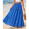 imageBTFBM Womens Boho Casual Skirts Summer 2025 Lace Embroidery Eyelet Elastic Waist Flowy Tiered ALine Beach Maxi SkirtBlue