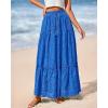 imageBTFBM Womens Boho Casual Skirts Summer 2025 Lace Embroidery Eyelet Elastic Waist Flowy Tiered ALine Beach Maxi SkirtBlue