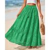 imageBTFBM Womens Boho Casual Skirts Summer 2025 Lace Embroidery Eyelet Elastic Waist Flowy Tiered ALine Beach Maxi SkirtGreen