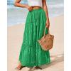 imageBTFBM Womens Boho Casual Skirts Summer 2025 Lace Embroidery Eyelet Elastic Waist Flowy Tiered ALine Beach Maxi SkirtGreen
