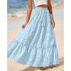 imageBTFBM Womens Boho Casual Skirts Summer 2025 Lace Embroidery Eyelet Elastic Waist Flowy Tiered ALine Beach Maxi SkirtLight Blue