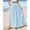imageBTFBM Womens Boho Casual Skirts Summer 2025 Lace Embroidery Eyelet Elastic Waist Flowy Tiered ALine Beach Maxi SkirtLight Blue