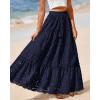 imageBTFBM Womens Boho Casual Skirts Summer 2025 Lace Embroidery Eyelet Elastic Waist Flowy Tiered ALine Beach Maxi SkirtNavy