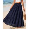 imageBTFBM Womens Boho Casual Skirts Summer 2025 Lace Embroidery Eyelet Elastic Waist Flowy Tiered ALine Beach Maxi SkirtNavy