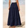 imageBTFBM Womens Boho Casual Skirts Summer 2025 Lace Embroidery Eyelet Elastic Waist Flowy Tiered ALine Beach Maxi SkirtNavy